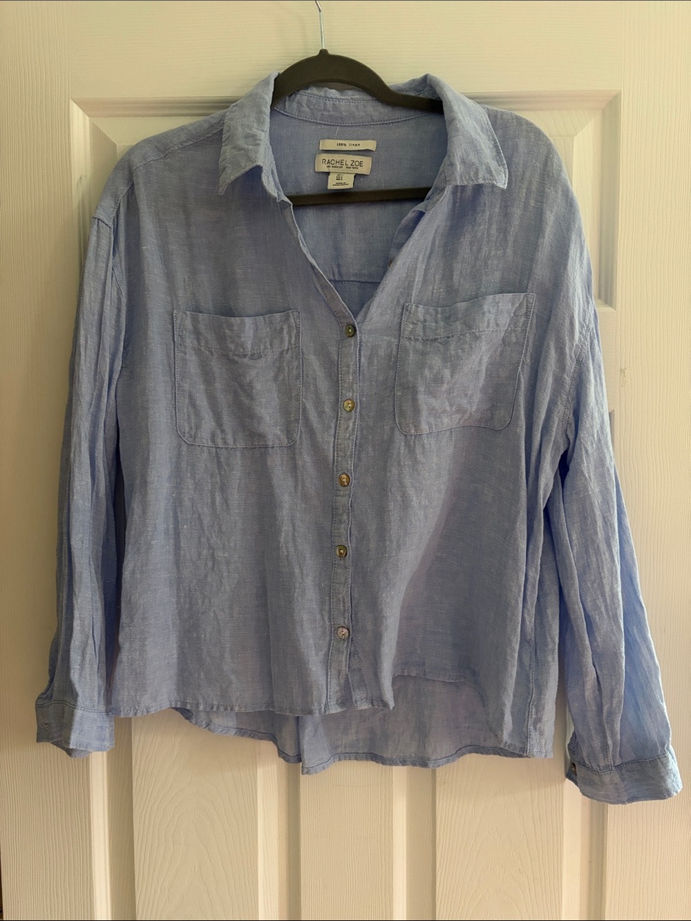 Rachel Zoe Pale Blue Linen Button-Down Shirt